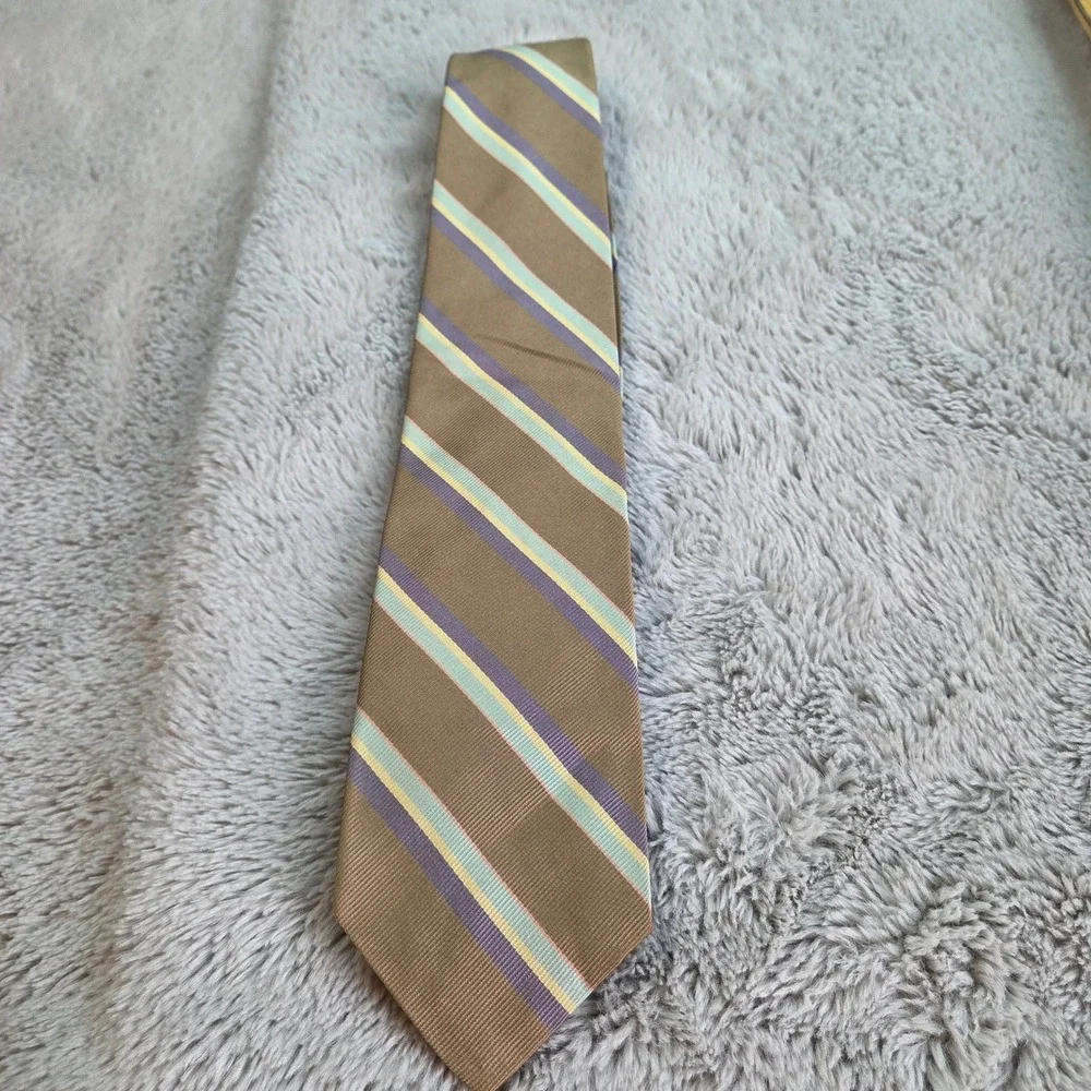 Dooney & Bourke Silk Necktie Mens OS Brown Lavender Yellow‎ Striped Classic Tie